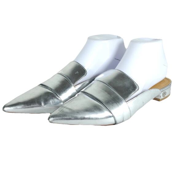 Tory Burch Women's Rosalind 20MM US9M Silver Leather Pointed Toe Flat Mule Shoe - Picture 1 of 16